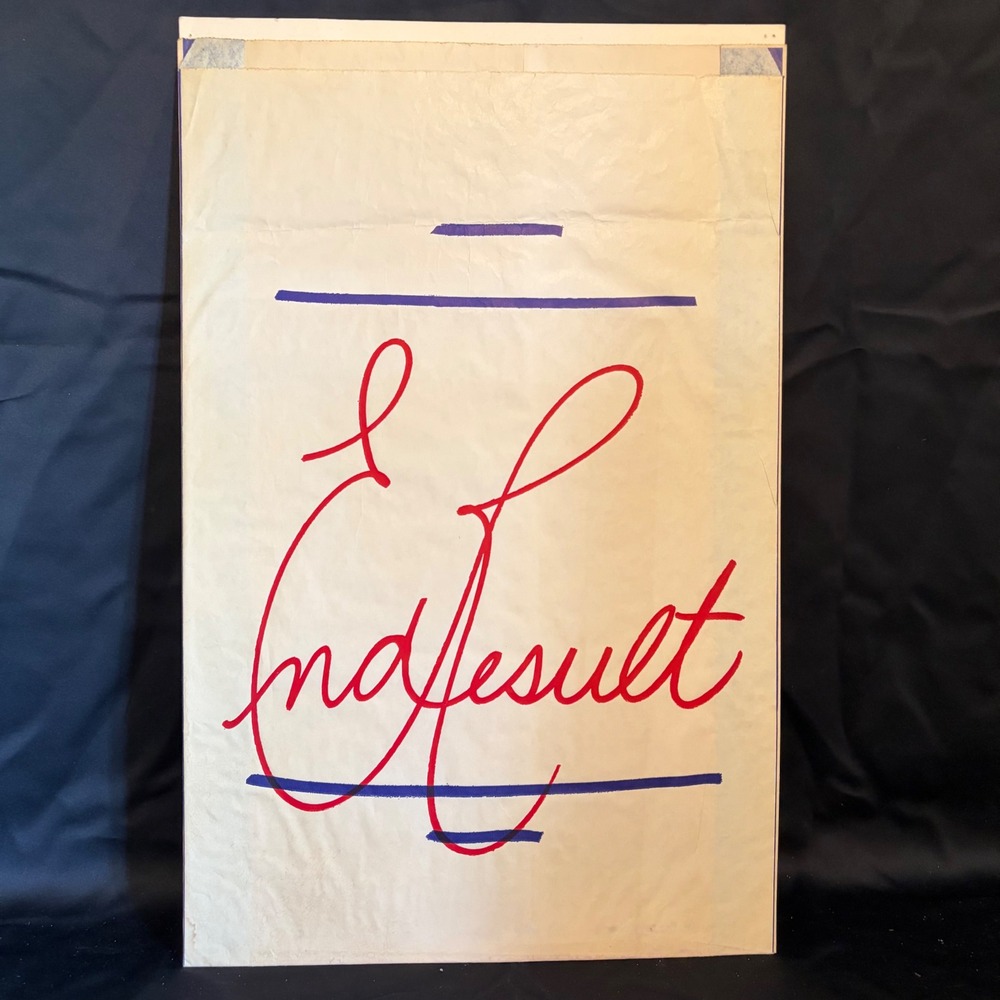 Vintage End Result Paper Bag Graphic Art Mid Century Red Blue Typography 22x14